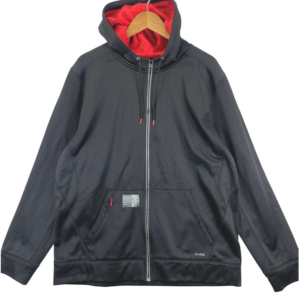 Tek Gear DryTek Zip Hoodie Jacket Mens XL Black Red Contrast Athletic Sporty NWT